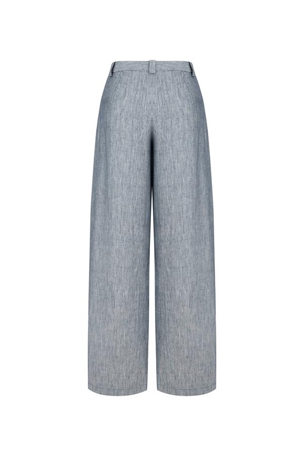 Candice Blue Linen-Blend Striped Pants